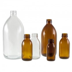 FLACON 125ML VERRE AMBRE FORME ROND FILETAGE 28 x 104