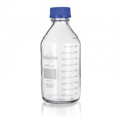FLACON 100ML VERRE CLAIR ISO GL45 BOUCHON BLEU + BAGUE x 10