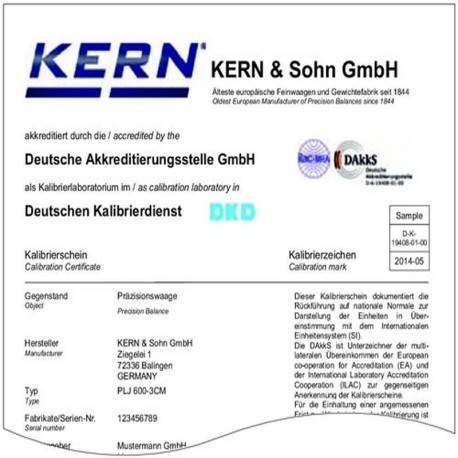 CERTIFICAT DKD POUR POIDS 20kg F1/F2 KERN